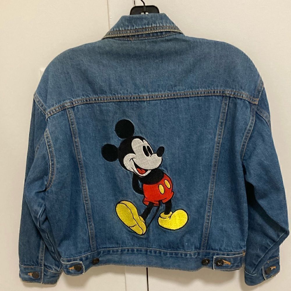 Disney Kids Girls Denim Jacket with Mickey Mouse Appliqué on Back. Size Large.